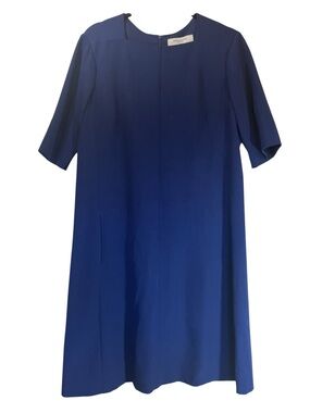 MM Lafleur Blue Short Sleeve Career Sheath Dress Size 14 Pockets